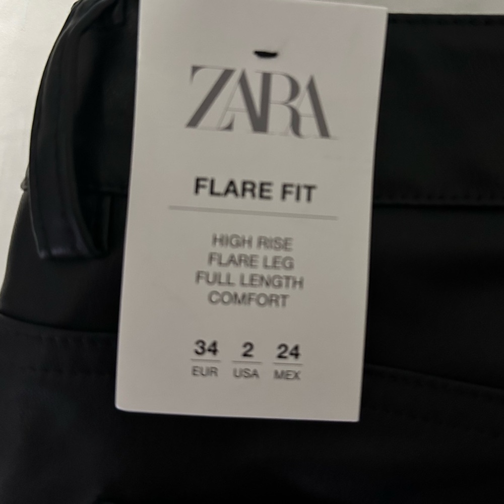 ZARA FAUX LEATHER FLARED PANTS, SIZE US 2, NWT - Picture 7 of 9